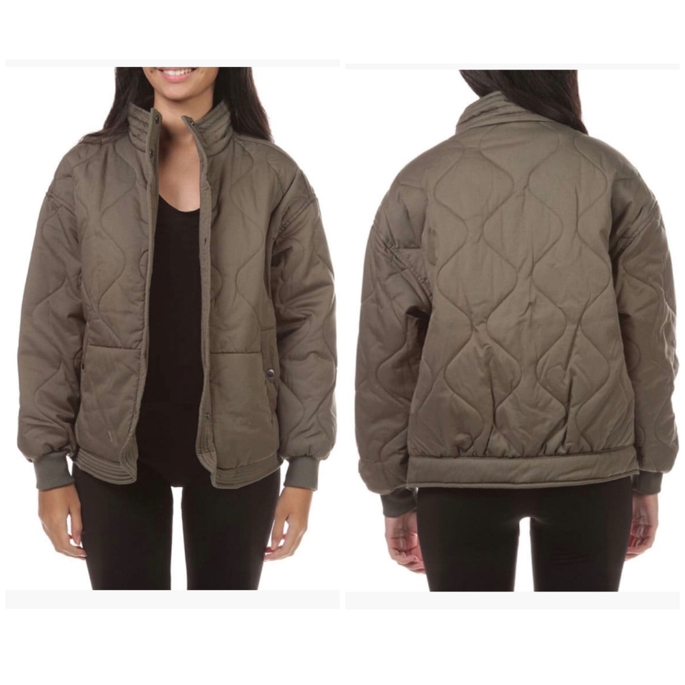 Jou Jou Macy's Plus Size Olive Green Quilted Jacket - Picture 2 of 15